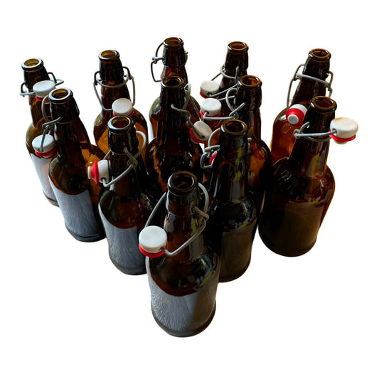 12 Bottles Swing Top 16 Oz Amber ~ EZ Cap ~ Beer Cider Mead Wine Kombucha Brew