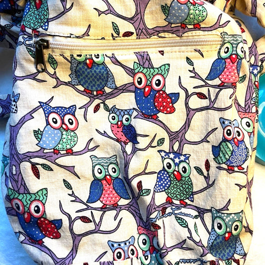 Owl Pattern Cloth Cross-Body Handbag, never used