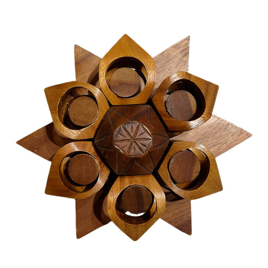 Flower Wood Napkin Ring Set of 6 - Unique Vintage - Fall Decor Boho MCM Mid-Century Modern