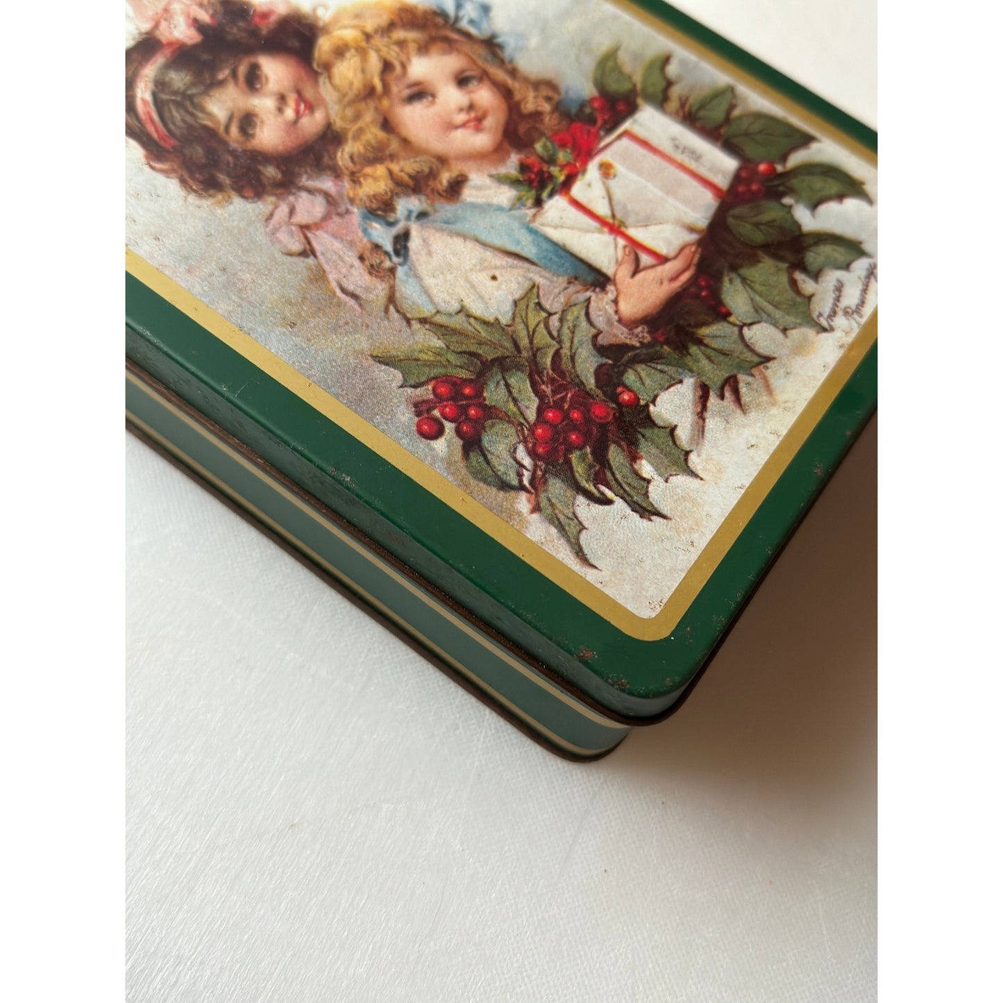 Christmas Season Tin with Frances Brundage Antique Print Collectible from Tinsmith's Craft