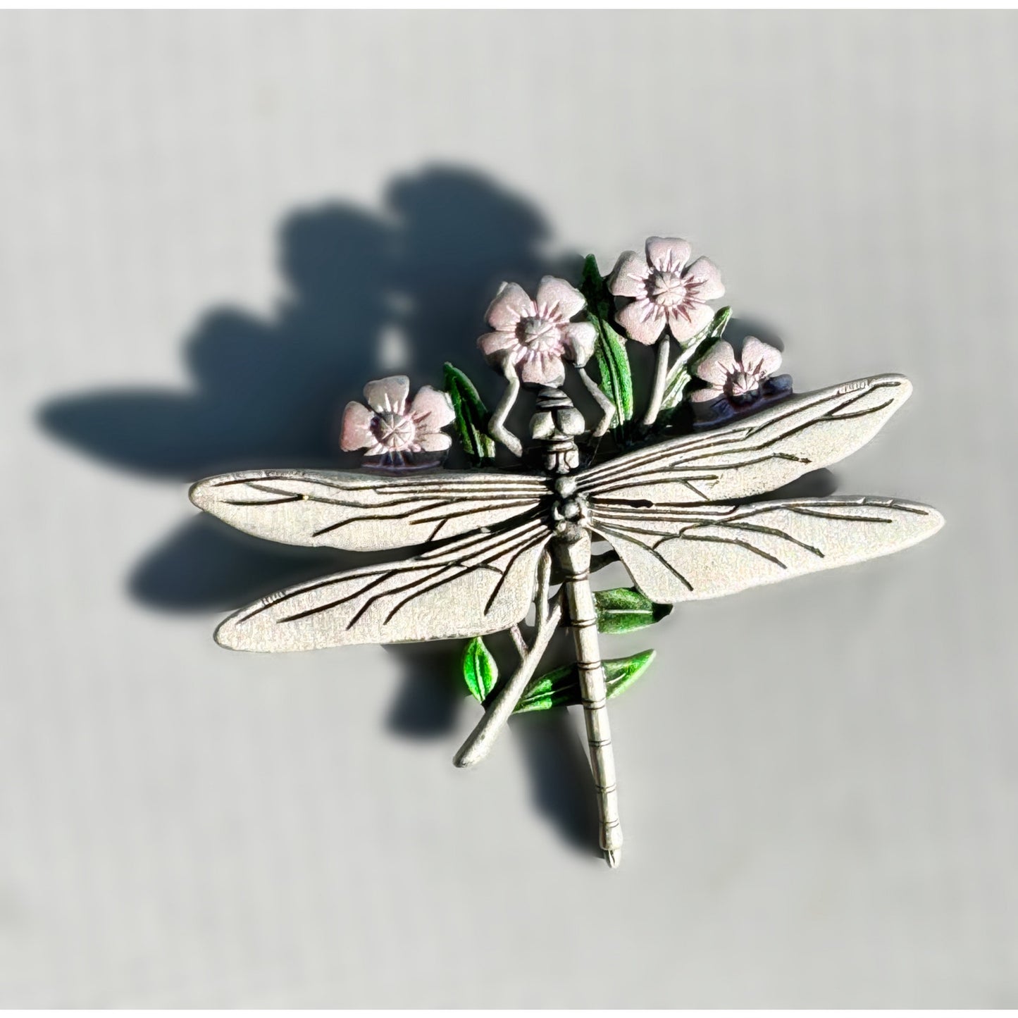 Vintage Jewelry - Dragonfly Brooch Pin in Pewter and Enamel - 1980's JJ Jonette