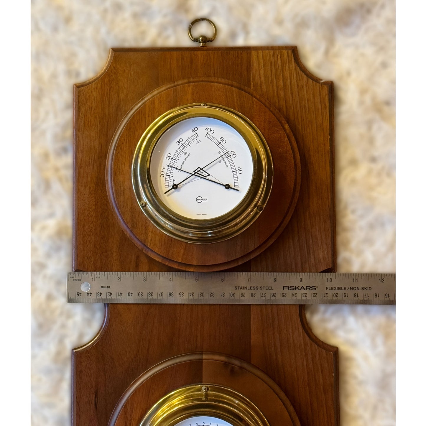 Vintage Barigo Weather Station - Thermometer Barometer in Brass Wood  Wall Mount