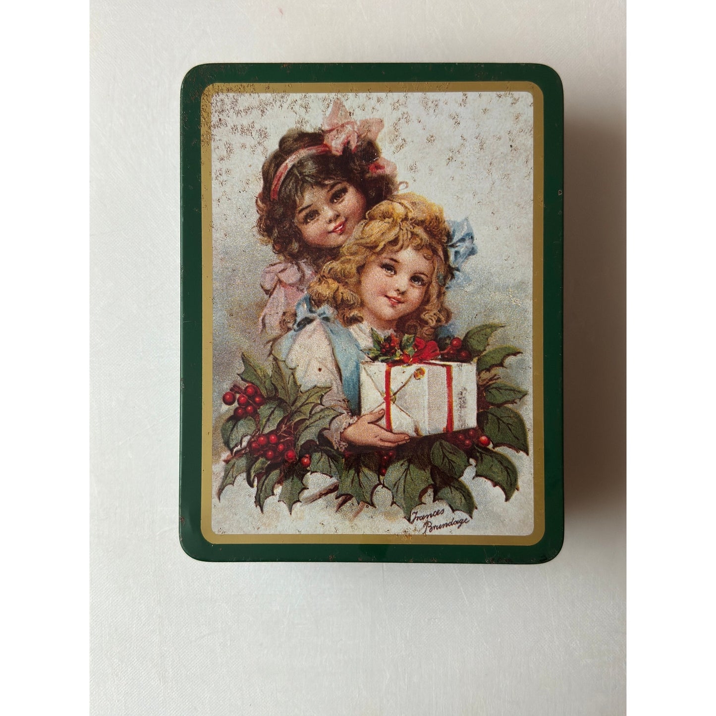 Christmas Season Tin with Frances Brundage Antique Print Collectible from Tinsmith's Craft