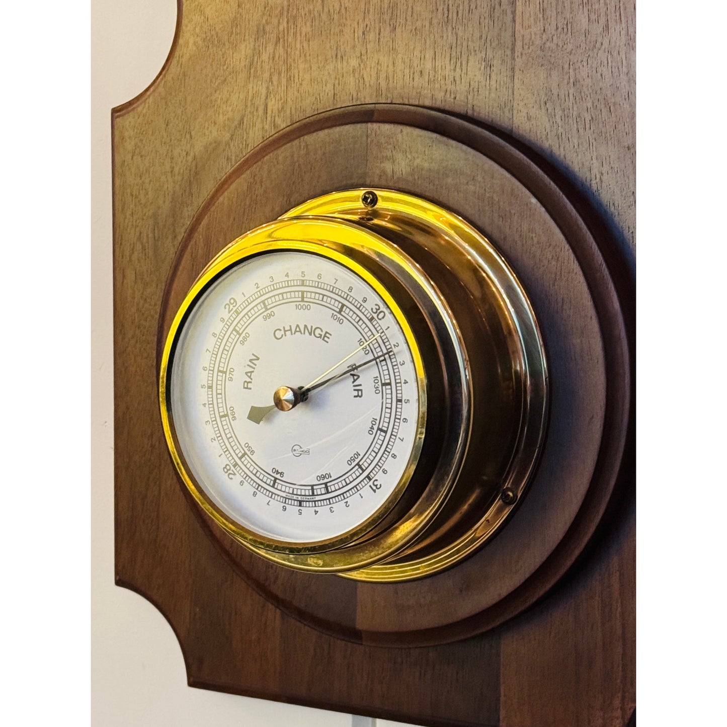 Vintage Barigo Weather Station - Thermometer Barometer in Brass Wood  Wall Mount