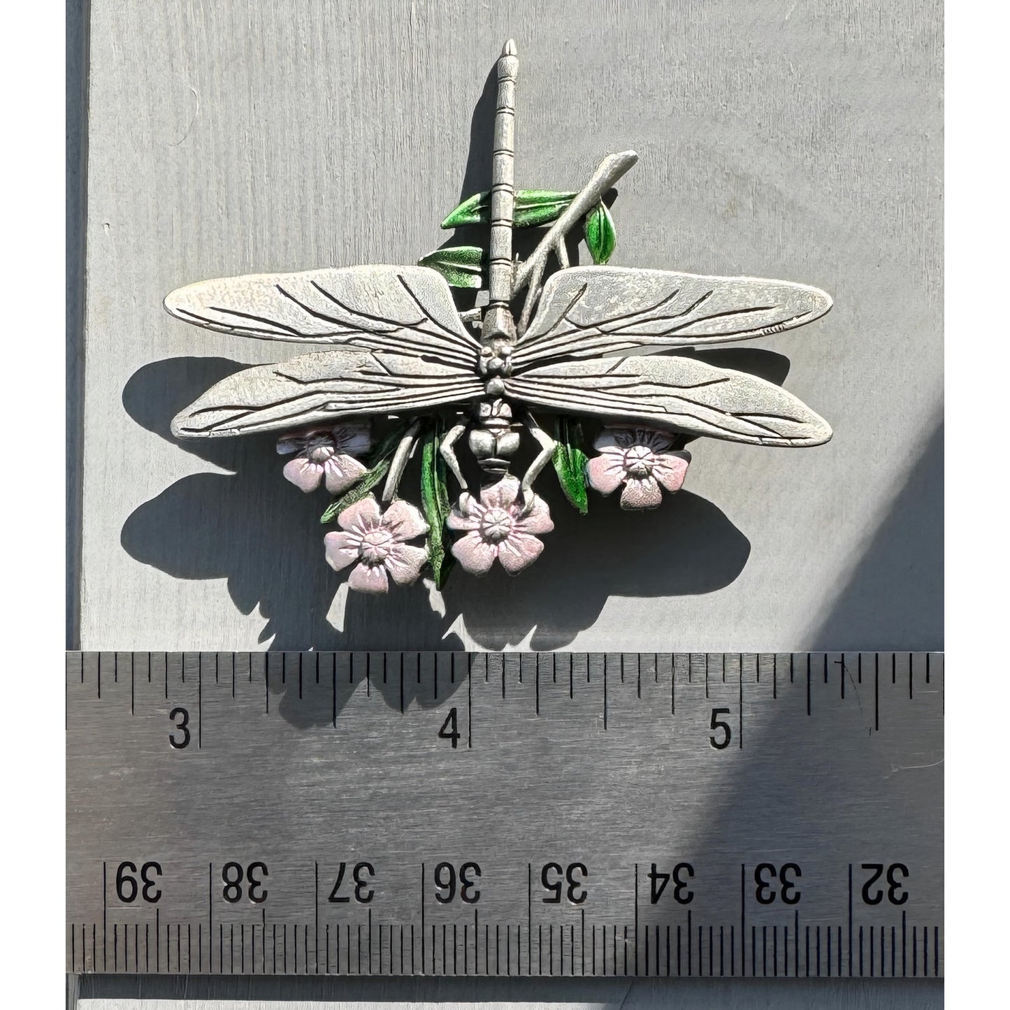 Vintage Jewelry - Dragonfly Brooch Pin in Pewter and Enamel - 1980's JJ Jonette