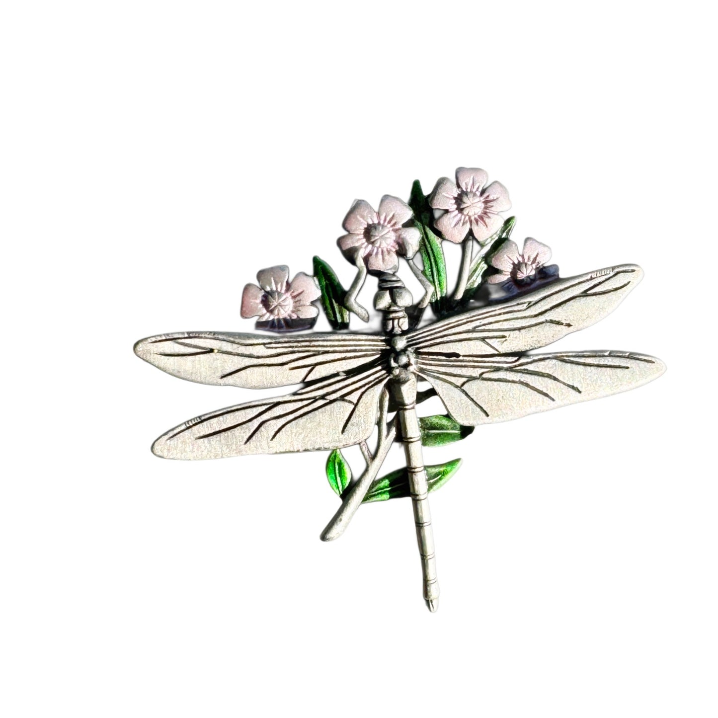 Vintage Jewelry - Dragonfly Brooch Pin in Pewter and Enamel - 1980's JJ Jonette