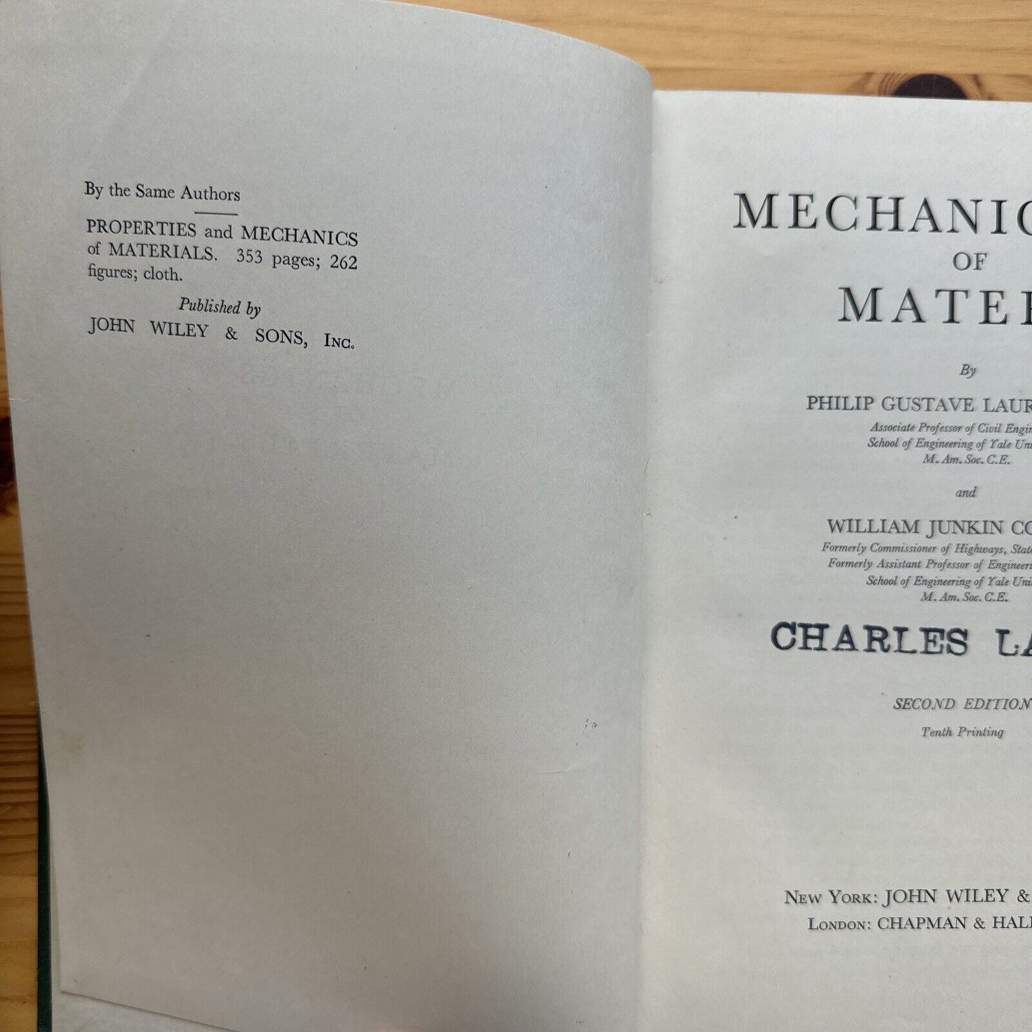 Mechanics Of Materials - Laurson & Cox 1950 2nd Edition 10th Printing HC Wiley