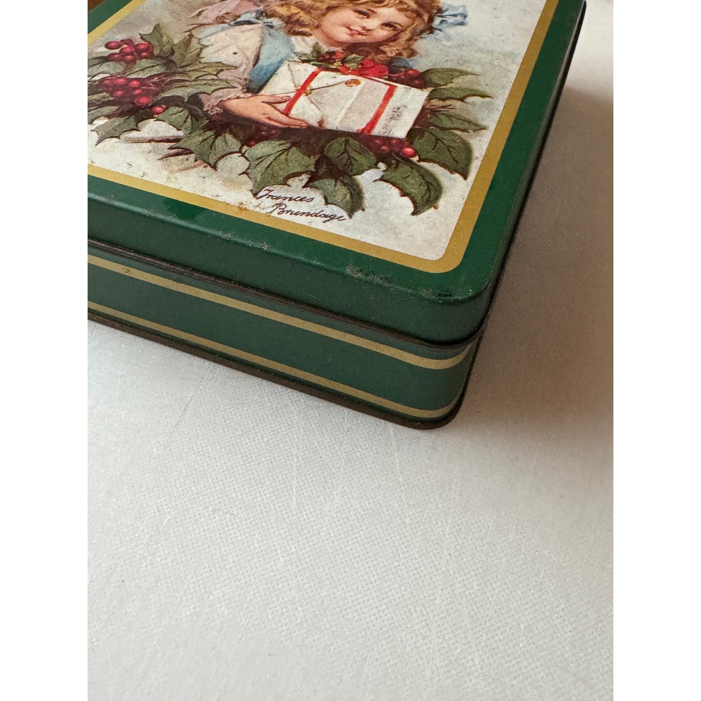 Christmas Season Tin with Frances Brundage Antique Print Collectible from Tinsmith's Craft