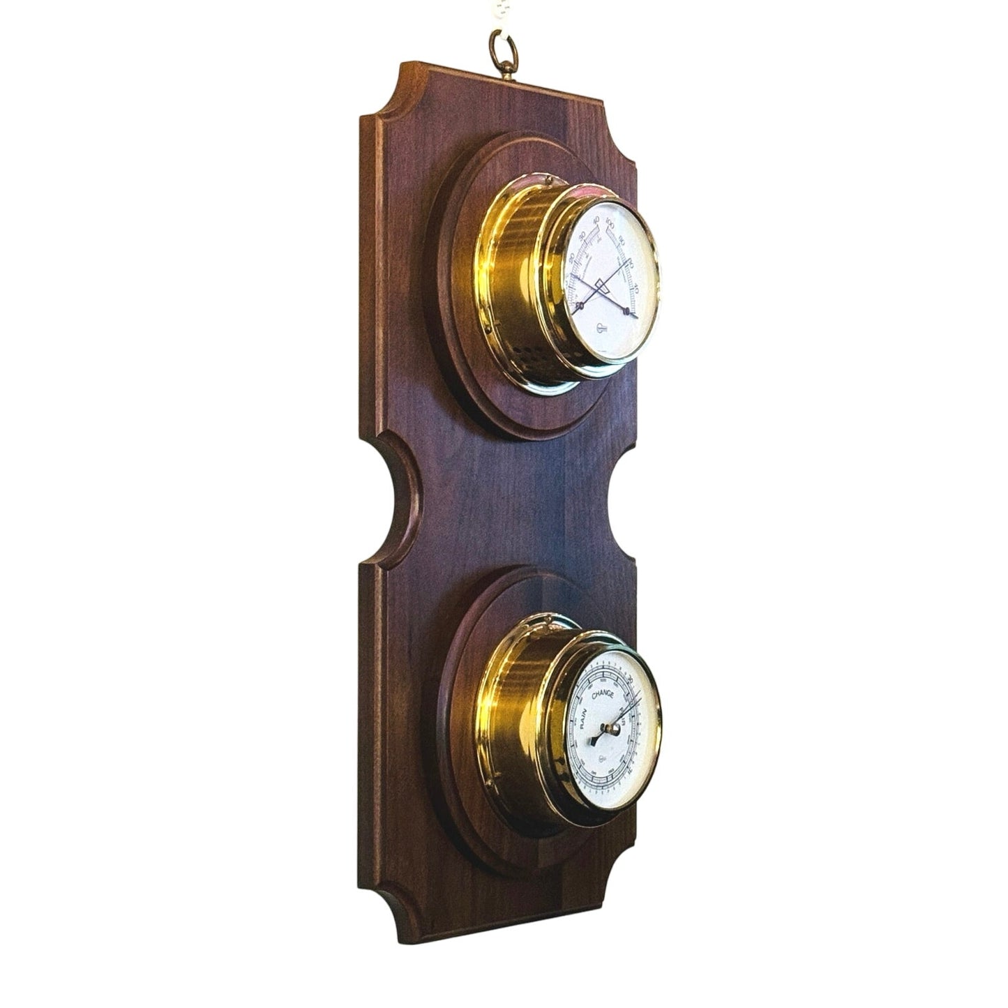 Vintage Barigo Weather Station - Thermometer Barometer in Brass Wood  Wall Mount