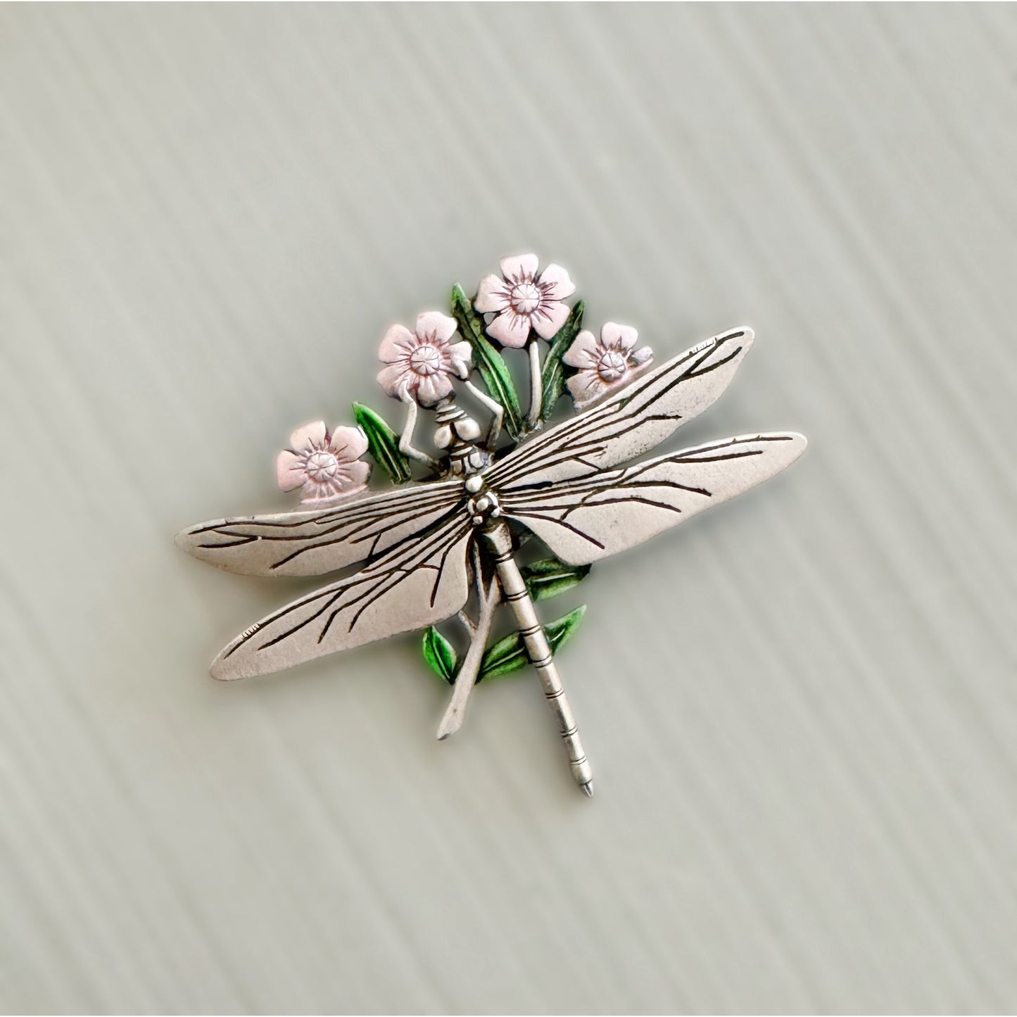 Vintage Jewelry - Dragonfly Brooch Pin in Pewter and Enamel - 1980's JJ Jonette