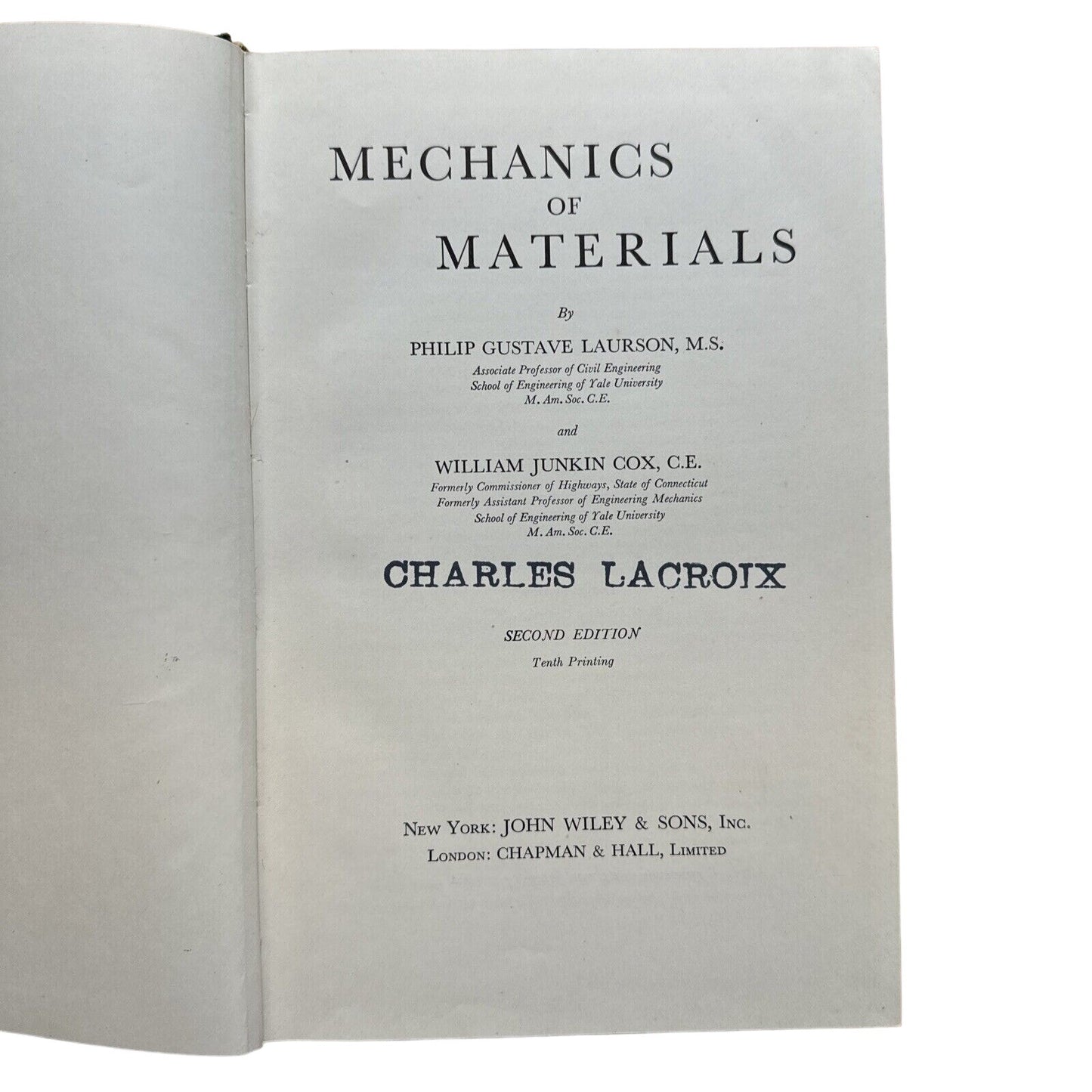 Mechanics Of Materials - Laurson & Cox 1950 2nd Edition 10th Printing HC Wiley