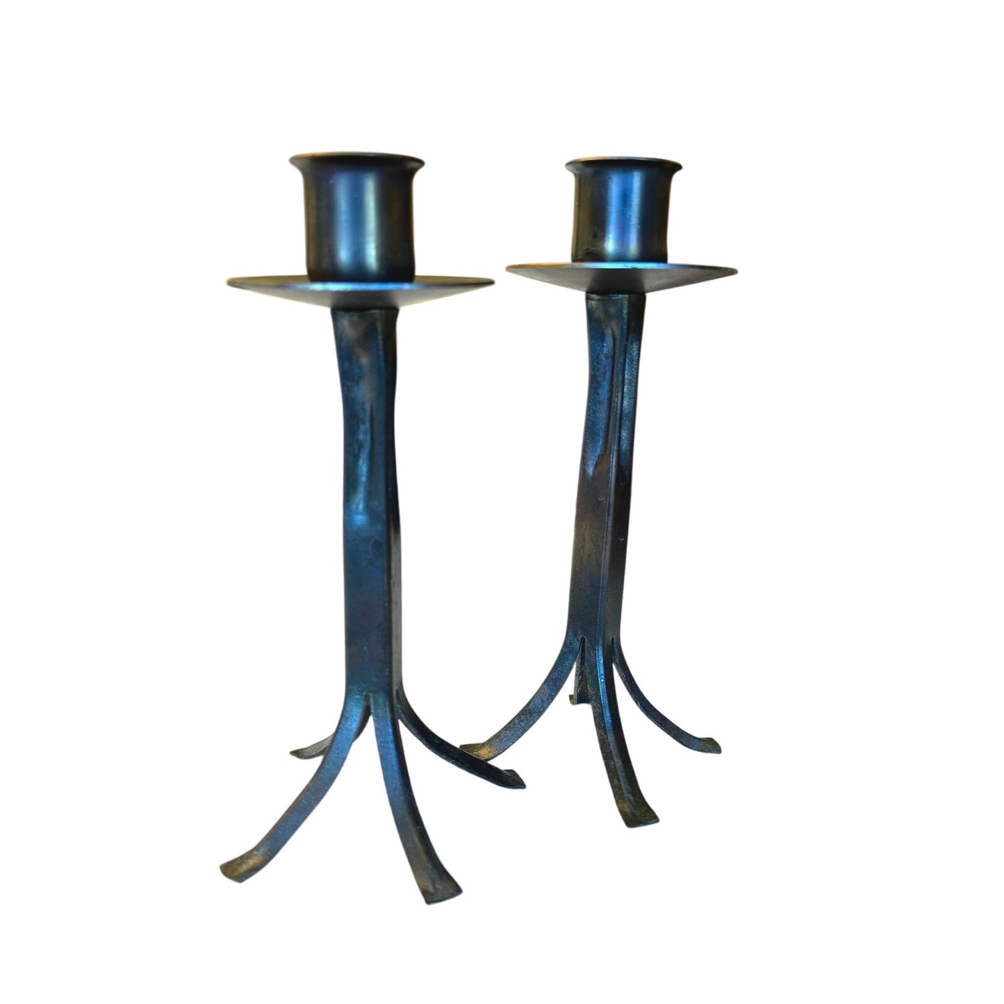 Vintage Bronze Candlesticks Pair – Iridescent - Minimalist Modern Rustic Design