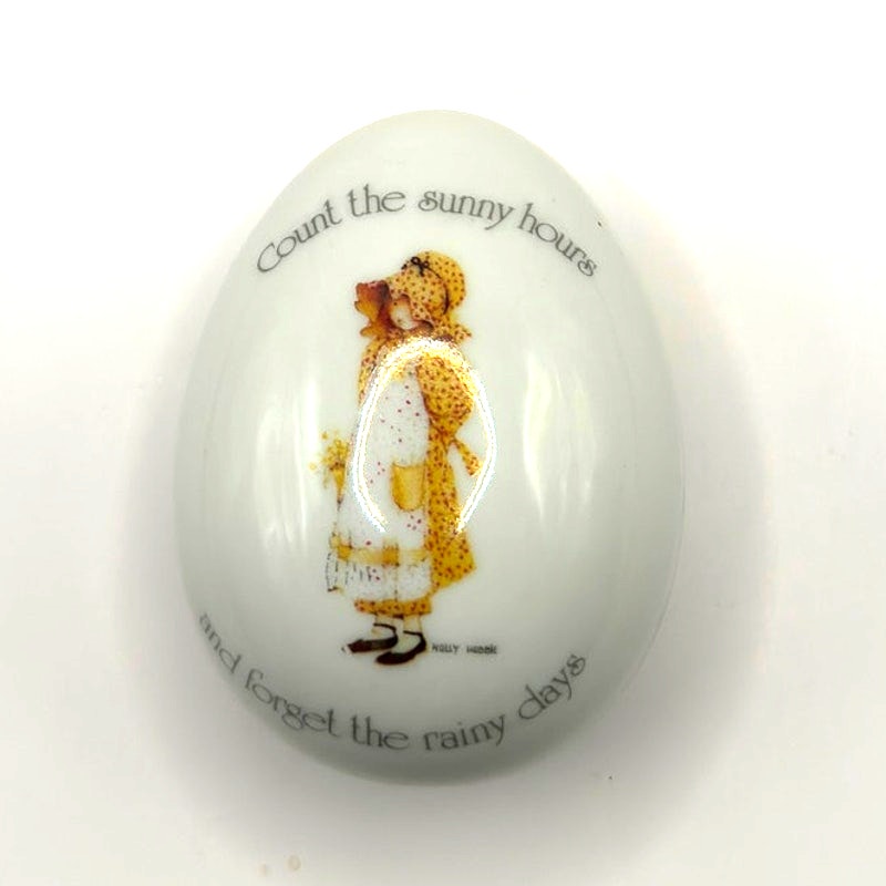 Vintage Holly Hobbie Ceramic Egg Trinket Box - "Count the Happy Hours"