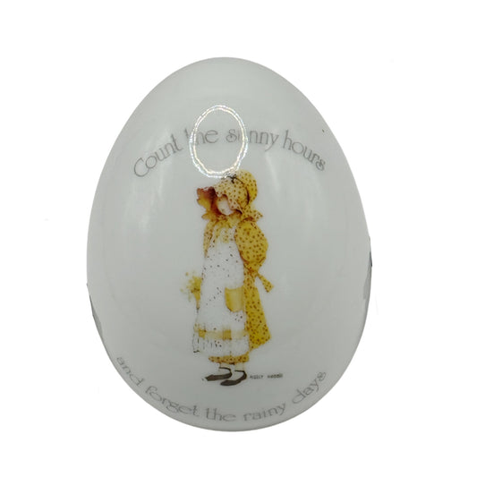 Vintage Holly Hobbie Ceramic Egg Trinket Box - "Count the Happy Hours"