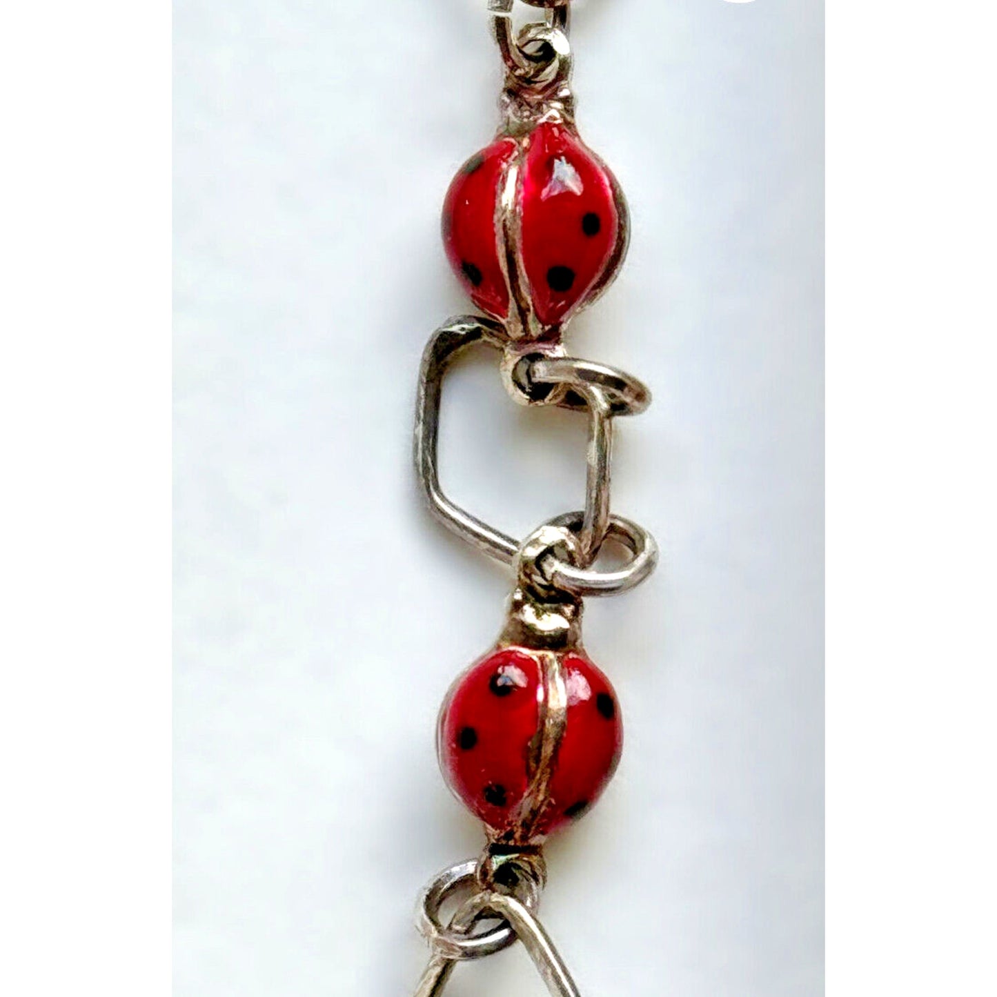 Vintage Bracelet 1960s Sterling Silver w Red Enamel Ladybug Charm - Italian Made