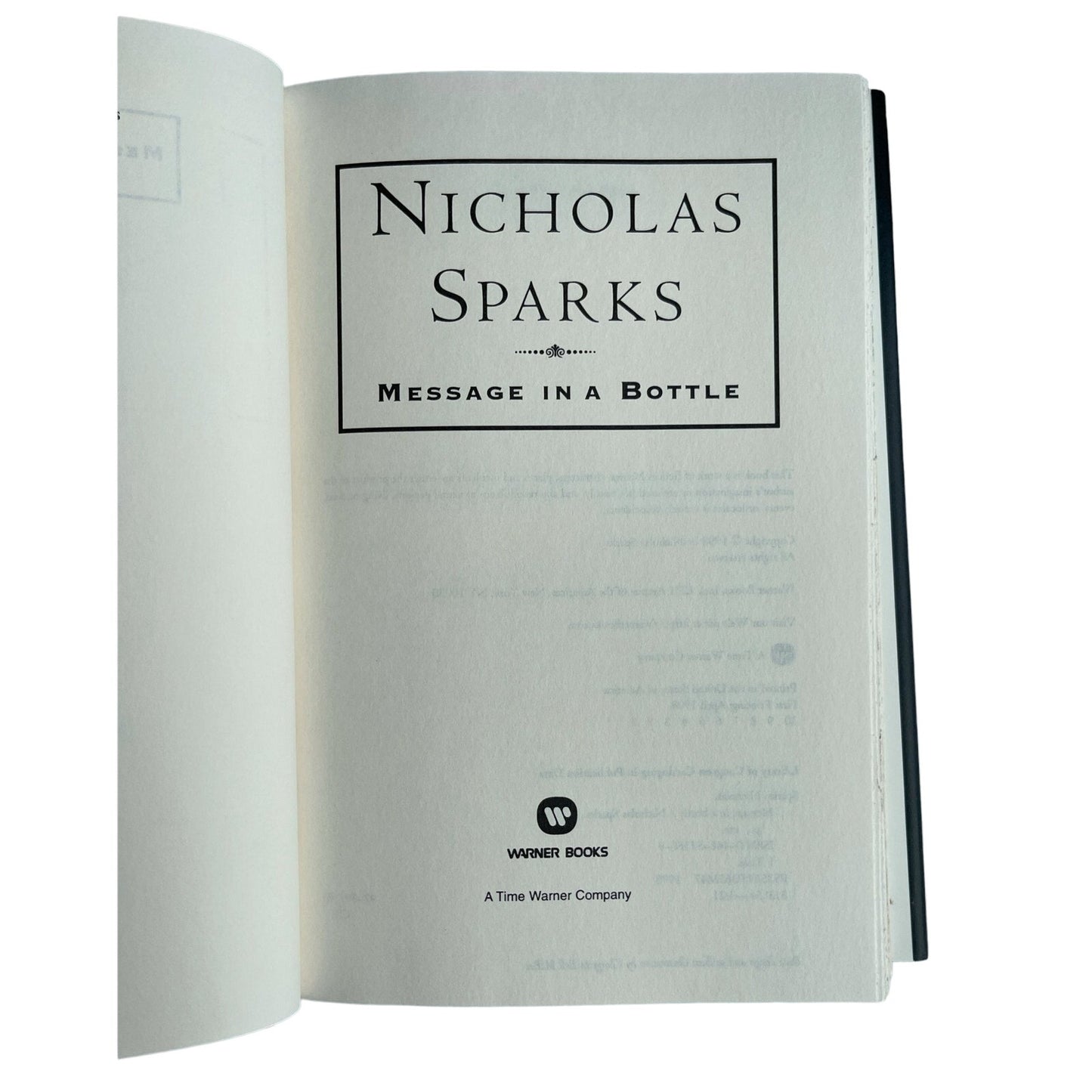 Message in a Bottle by Nicholas Sparks - First Edition, First Printing HCDJ 1998