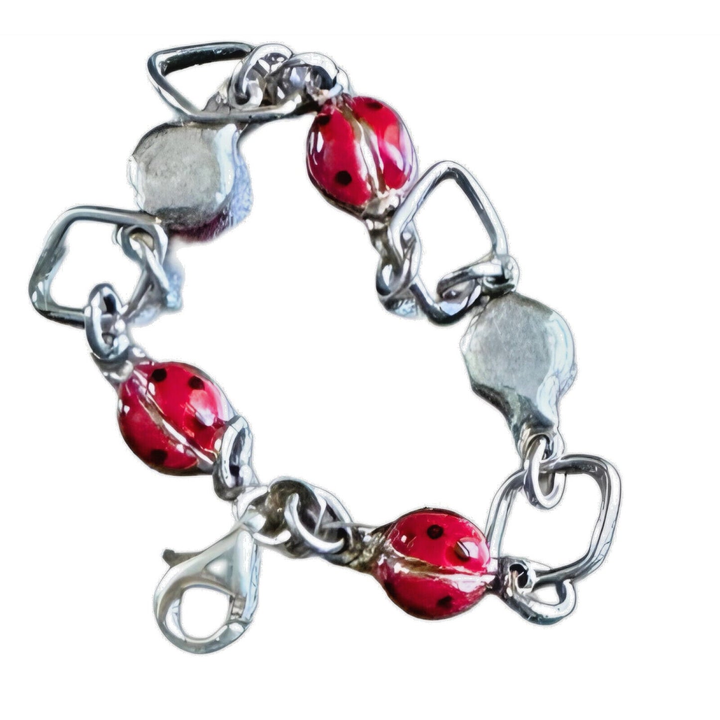 Vintage Bracelet 1960s Sterling Silver w Red Enamel Ladybug Charm - Italian Made