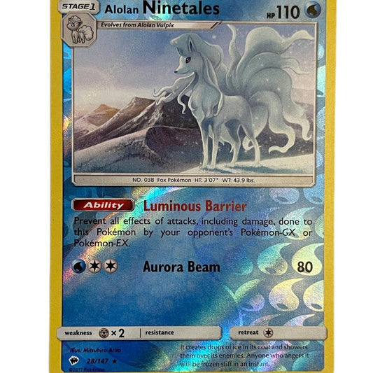 Pokemon Alolan Ninetails #28 Burning Shadow 2017 - Rare, Ungraded Pokemon Card