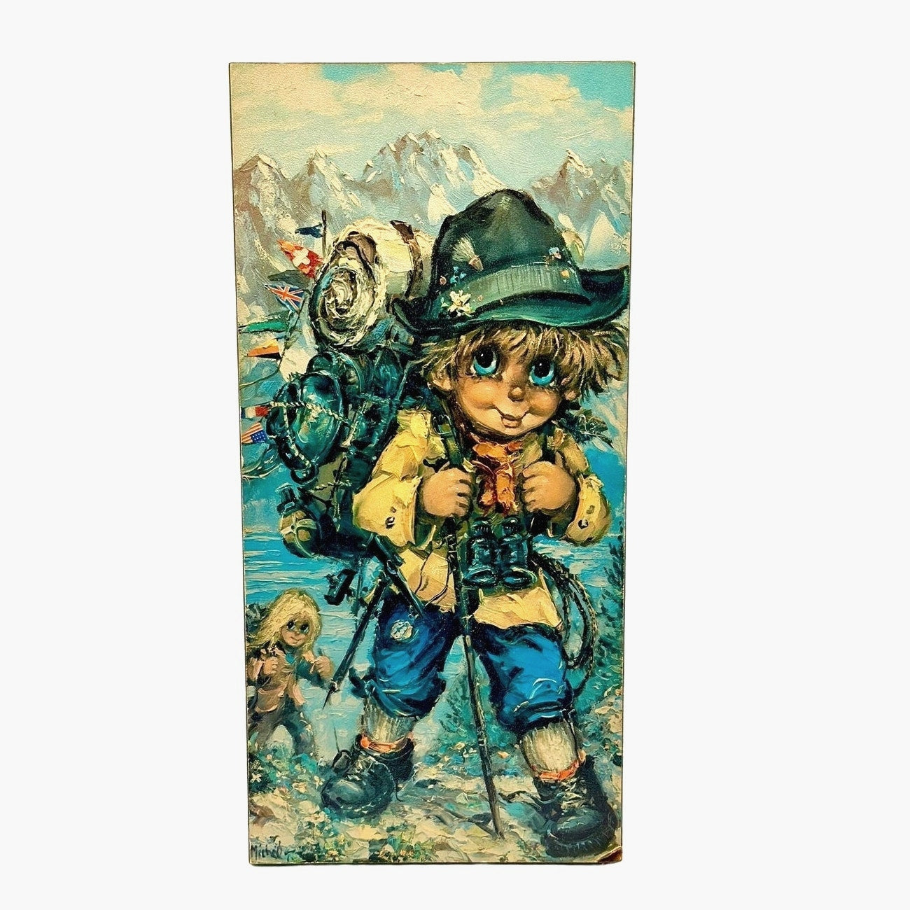 Vintage Michel Thomas Big Eyes Hiker Wall Print - Mounted on Board