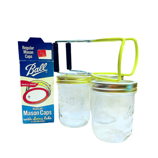 Vintage Ball Mason Canning Kit - Original 1960s, 3 Jars, Box of Lids, Jar Lifter - Eco-friendly and Unique Gift Idea