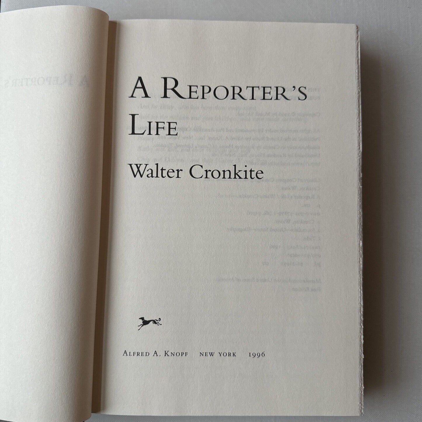 Reporter's Life by Walter Cronkite 1996 HCDJ First Edition