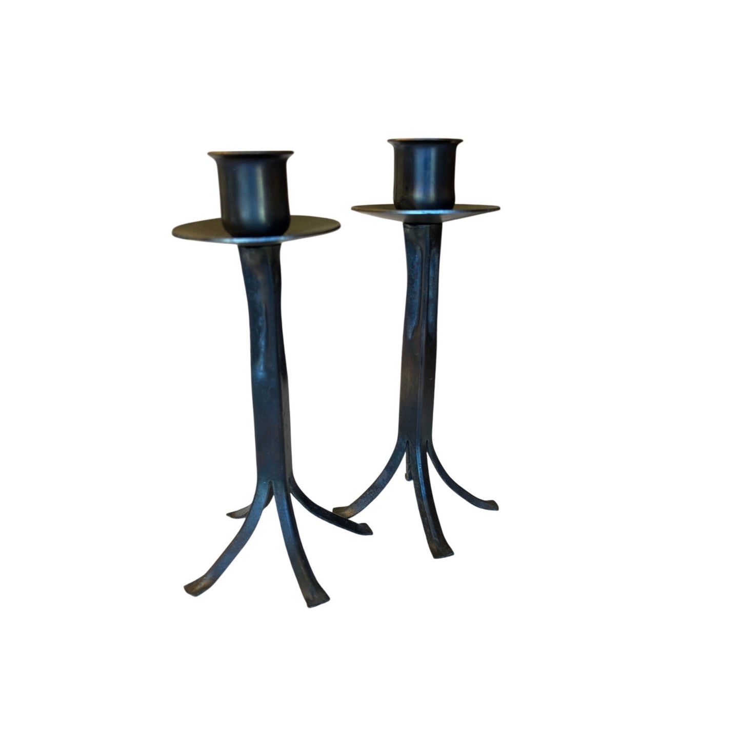 Vintage Bronze Candlesticks Pair – Iridescent - Minimalist Modern Rustic Design