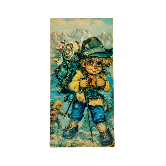 Vintage Michel Thomas Big Eyes Hiker Wall Print - Mounted on Board